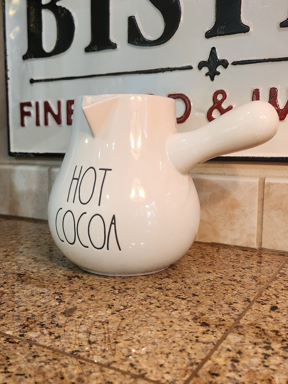 Rae Dunn Collection, White Ceramic Pitcher with Black Lettering